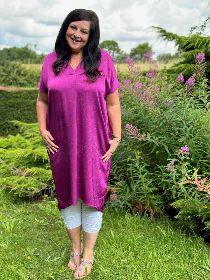 V-Neck Batwing Dress | Magenta