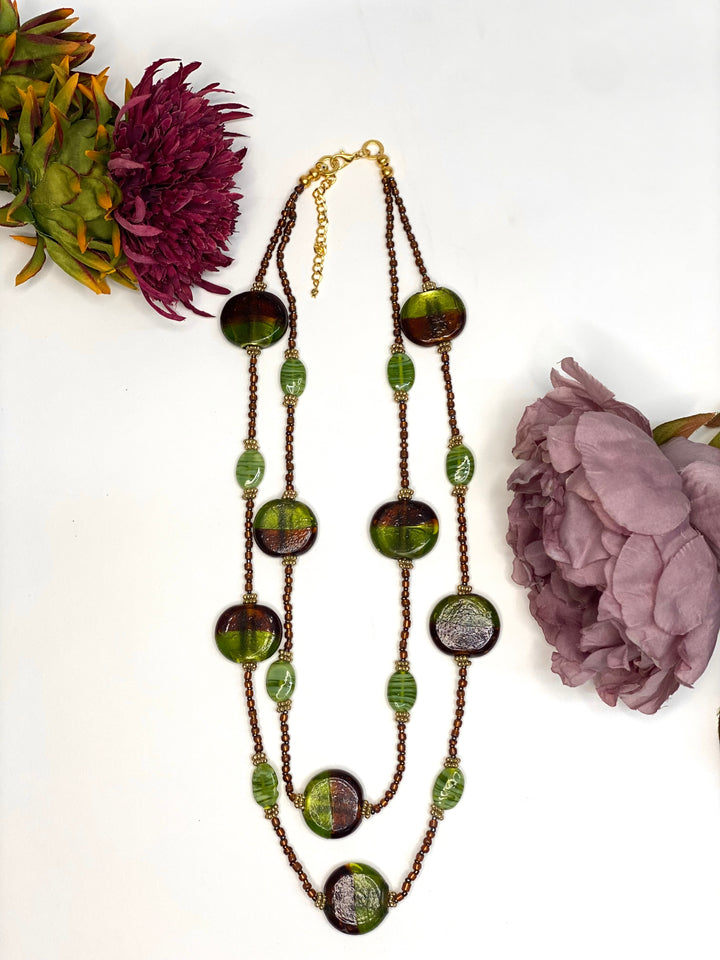 Beaded Marble Stone Pendent Necklace | Green