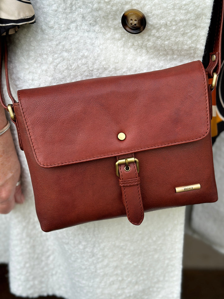 Leather Crossbody Bag - NOVA | Cognac