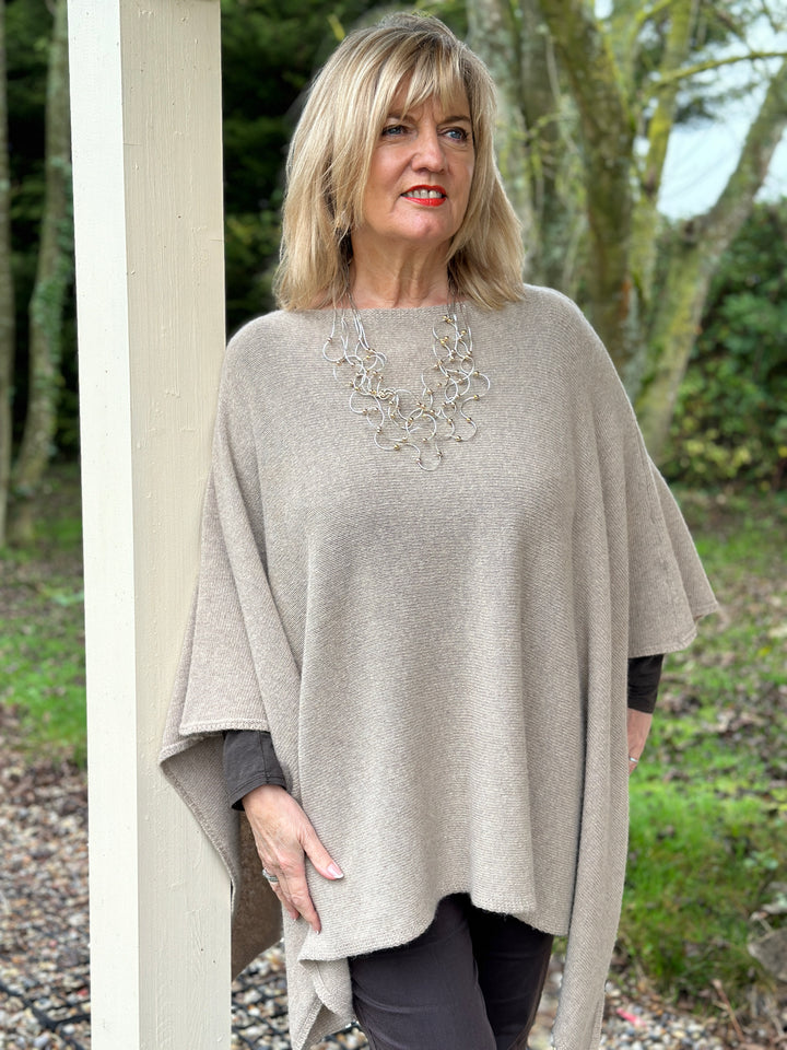 Cashmere Blend Knitted Poncho | Taupe