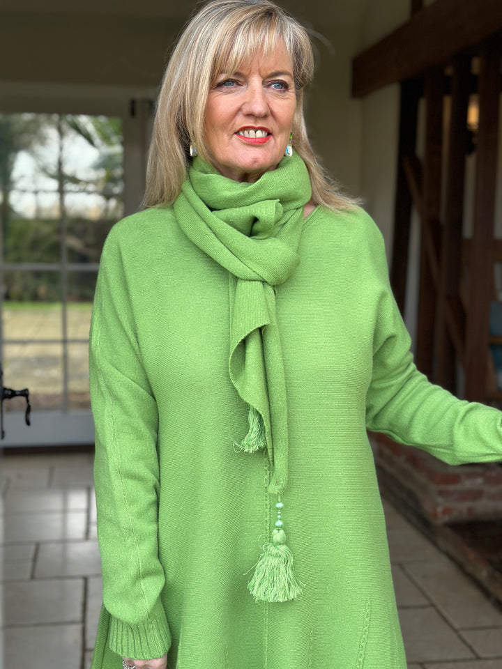 Jumper Dress & Tassel Scarf Set | Apple Green