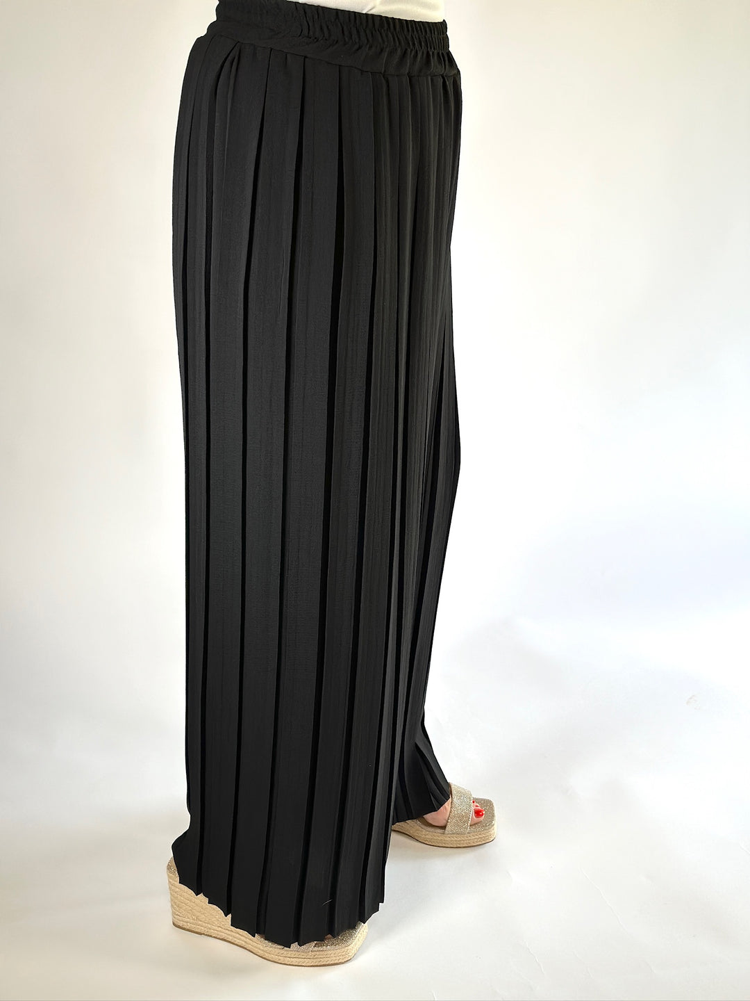 Wide Leg Pleated Trousers | Black