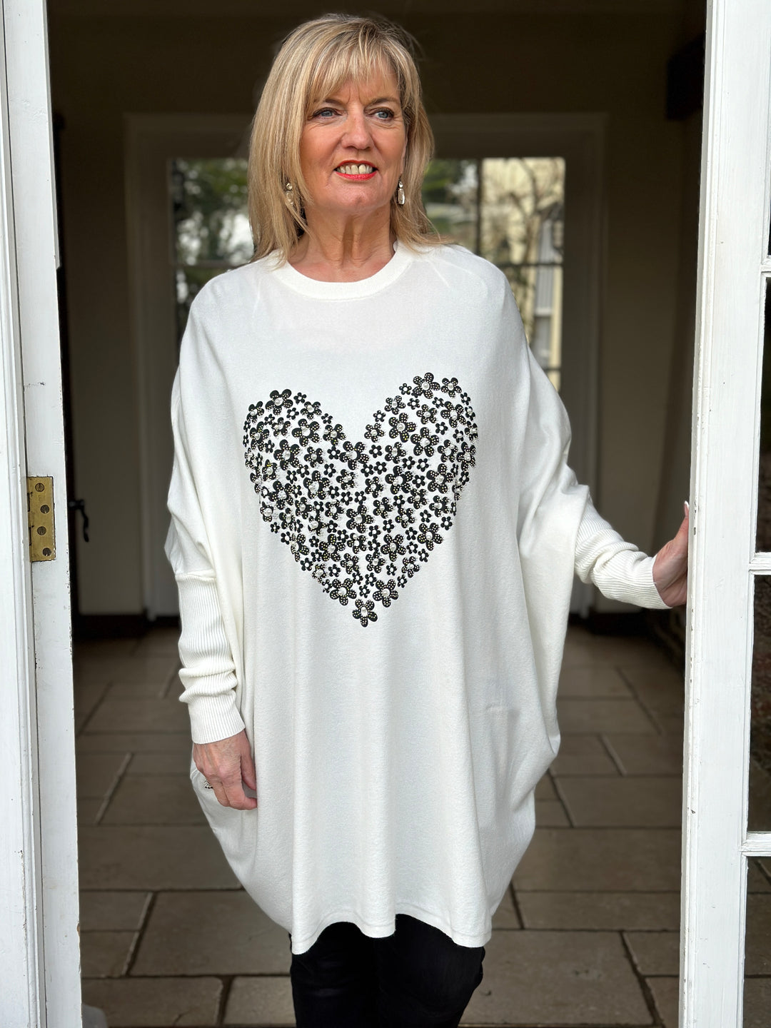 Batwing Love Heart Jumper | White