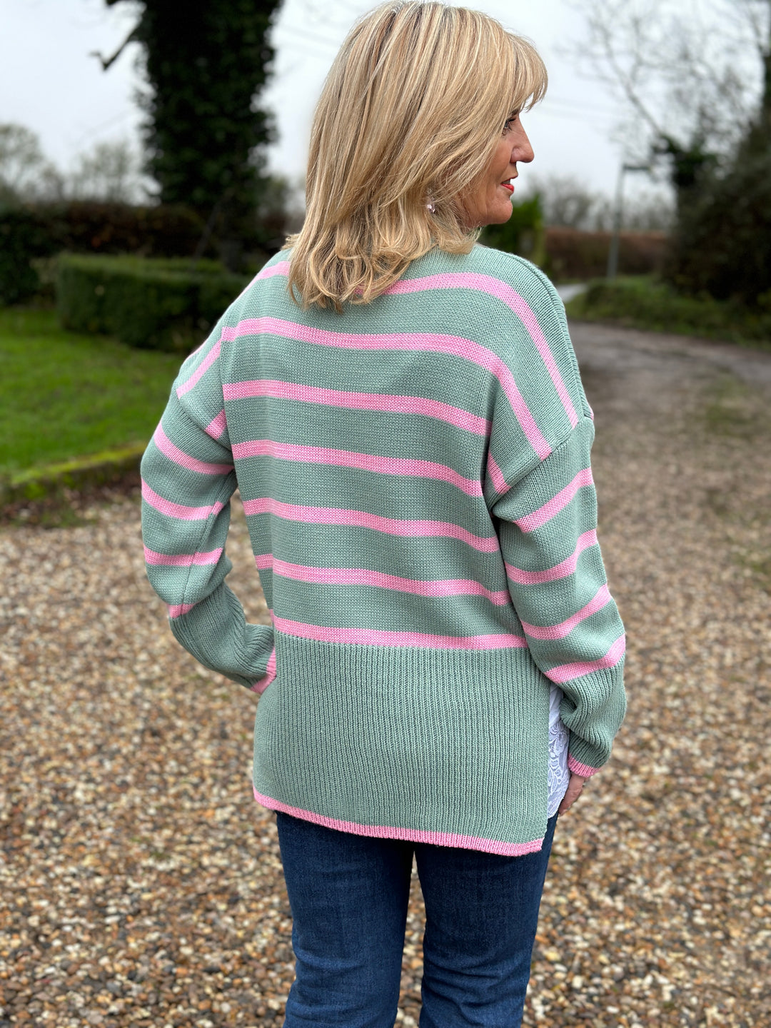 Chunky Knit Striped Jumper | Mint/Pink