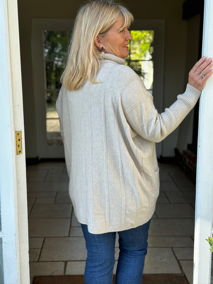 Cable Knit Roll Neck | Light Taupe