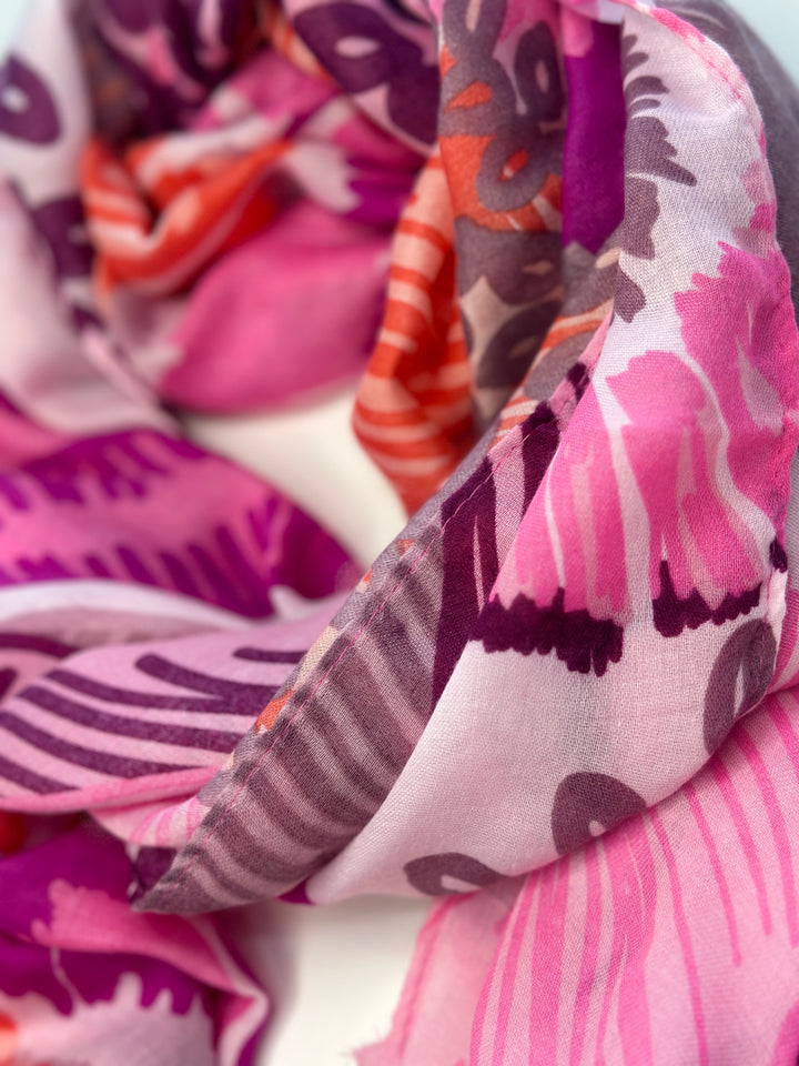 Ikat Floral Print Scarf | Pink