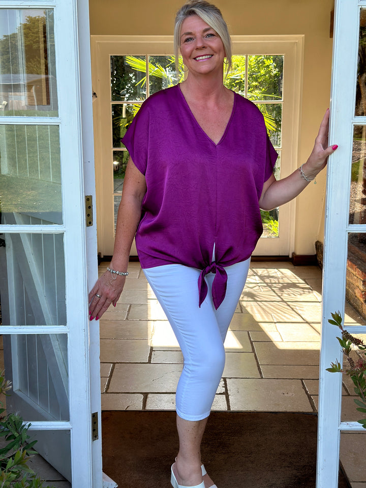 V-Neck Batwing Tie Top | Magenta