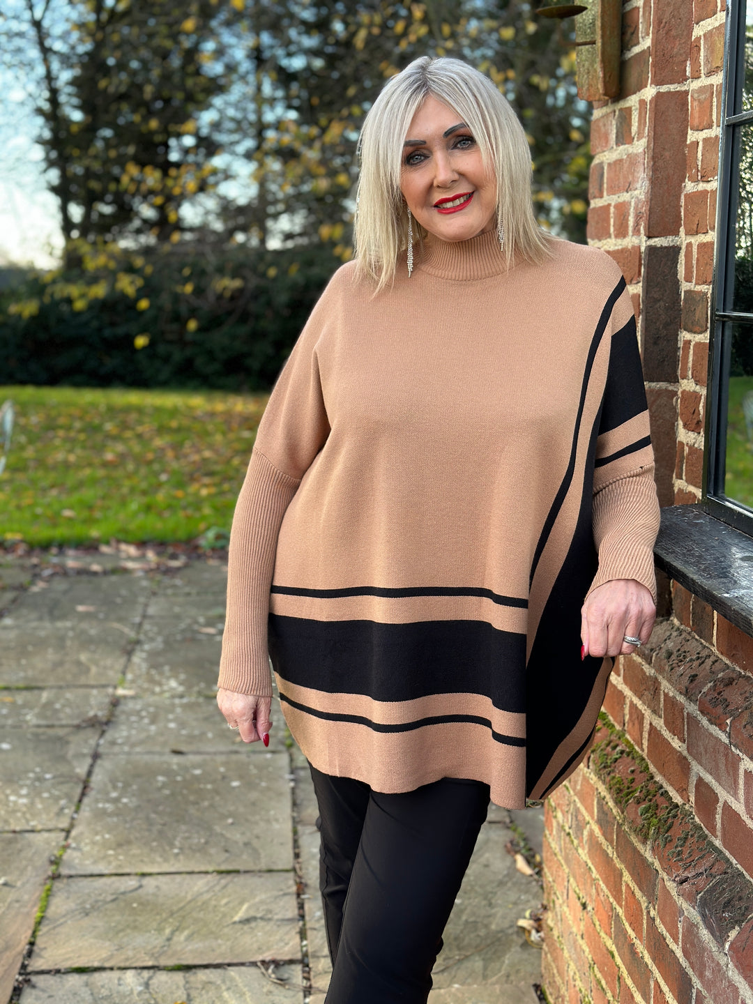 Colour Block Knitted Jumper | Camel