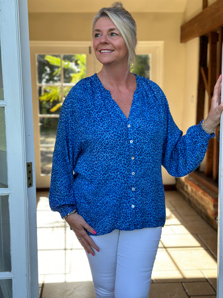 Leopard Print Lightweight Blouse | Blue