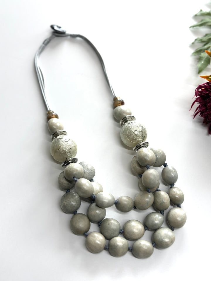 Layered Grey Stone Bead Necklace