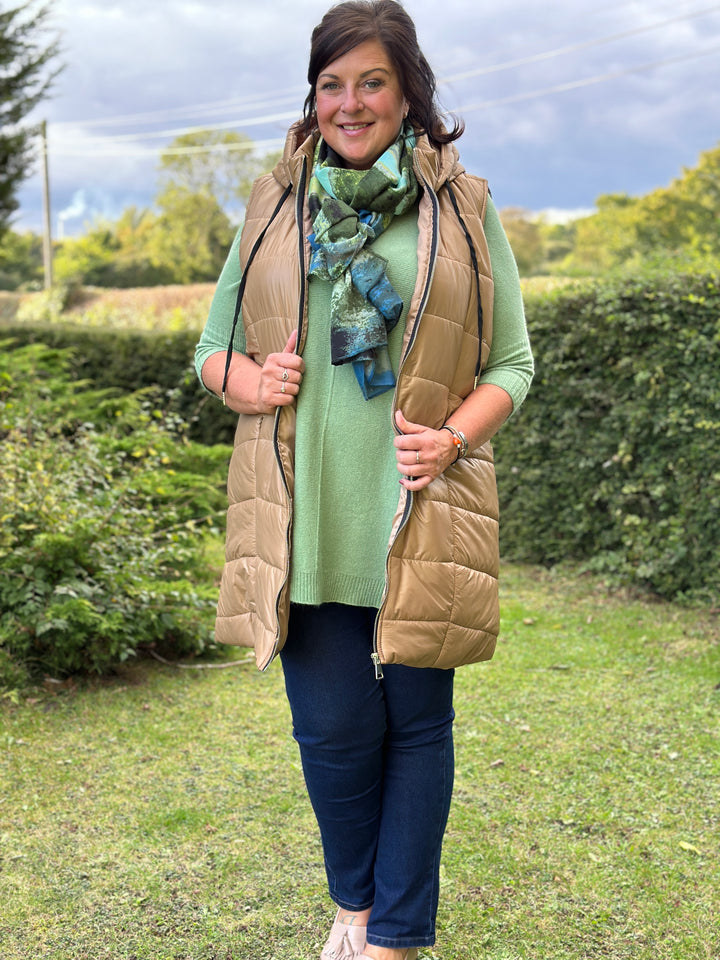 Padded Longline Gilet Curve | Camel