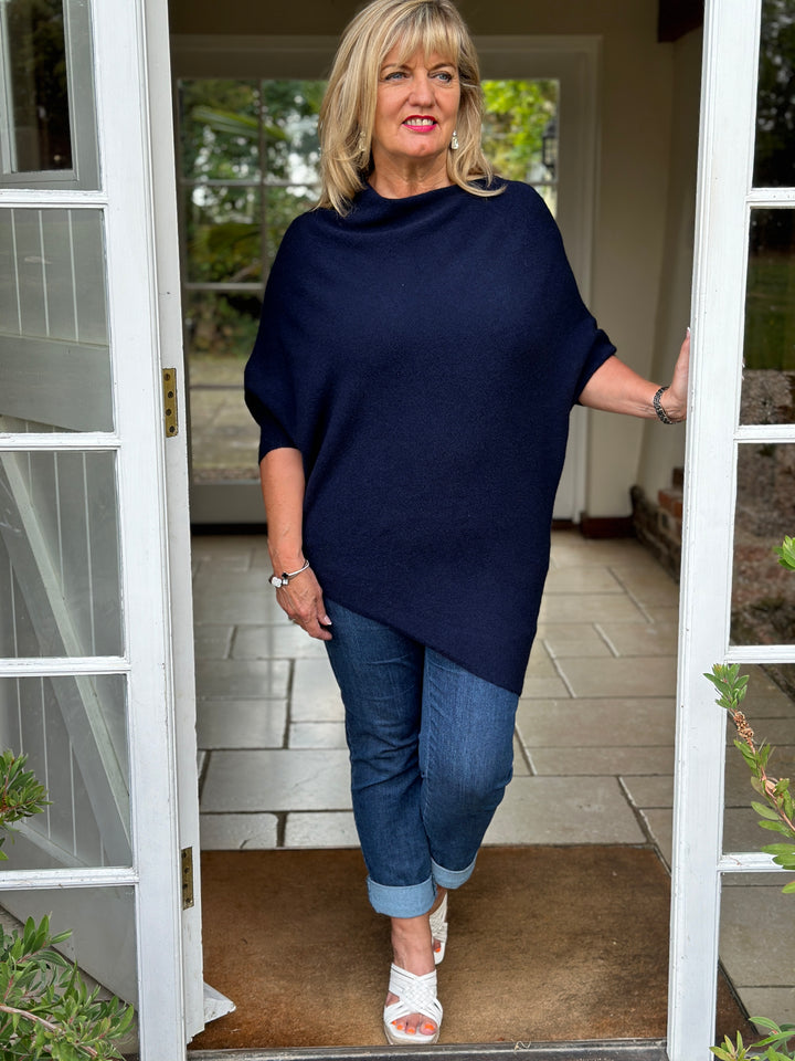 Batwing Asymmetrical Hem Jumper | Navy