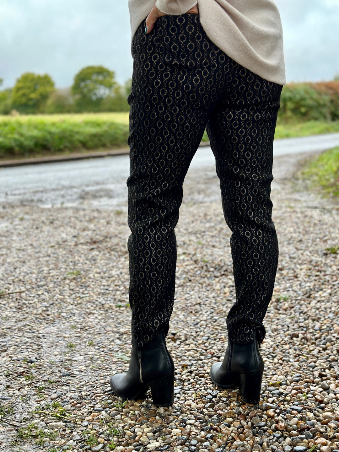 Black Gold Chain Print Slim Leg Trousers - PINNS (302CT)