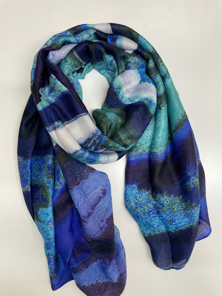 Hand Painted Print Scarf | Blue