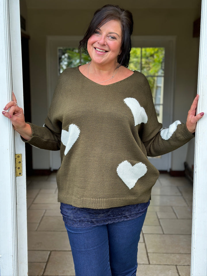 Love Heart Knit Jumper | Khaki