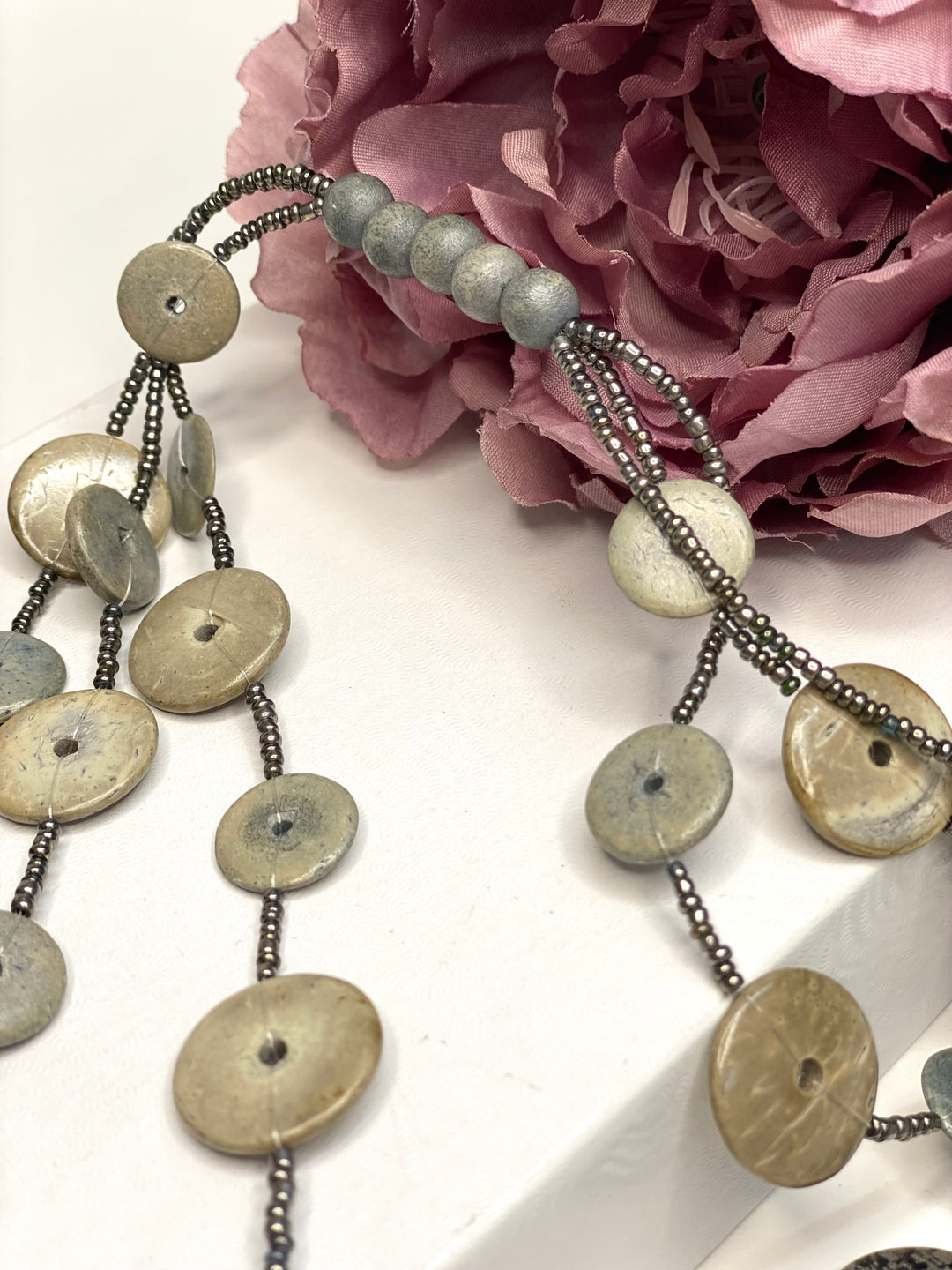 Button Style Small Disc Necklace | Taupe