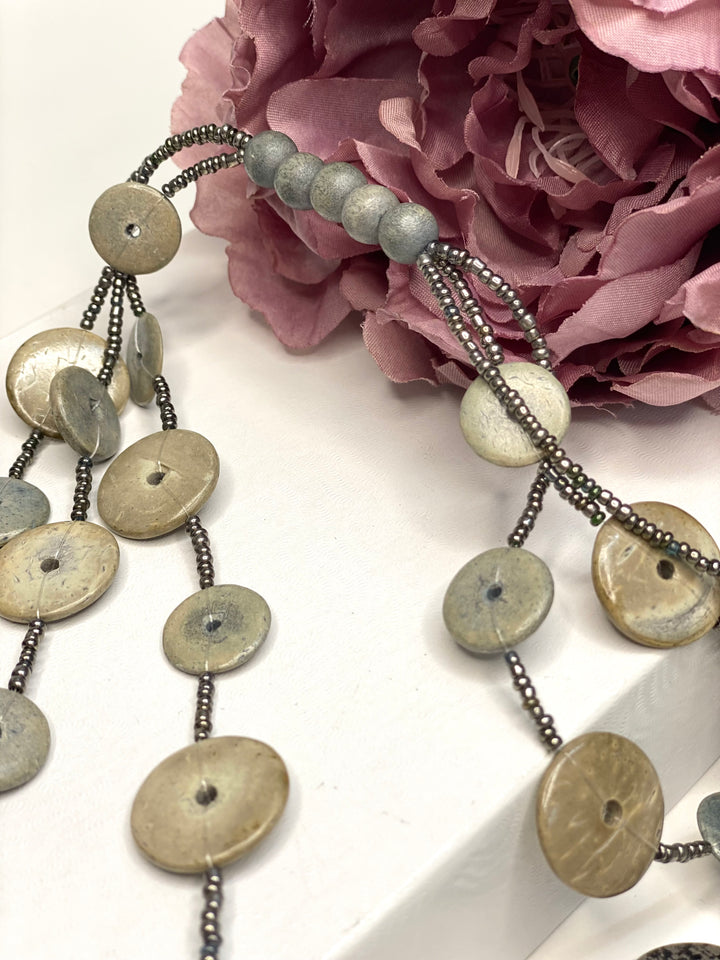 Button Style Small Disc Necklace | Taupe