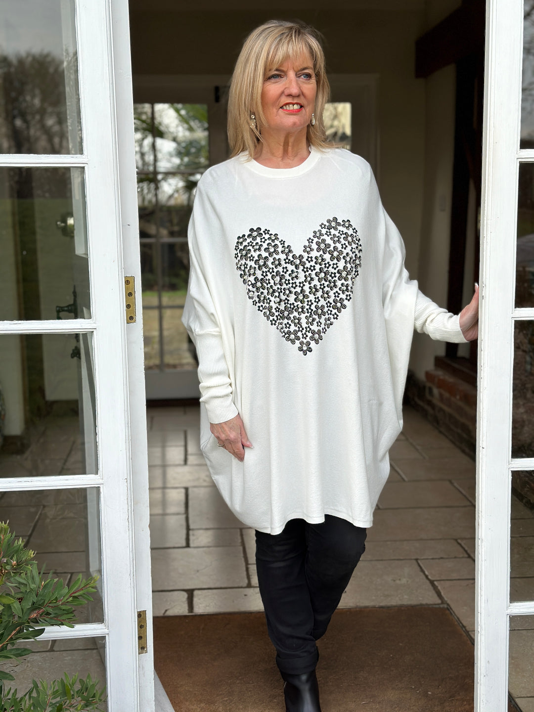 Batwing Love Heart Jumper | White