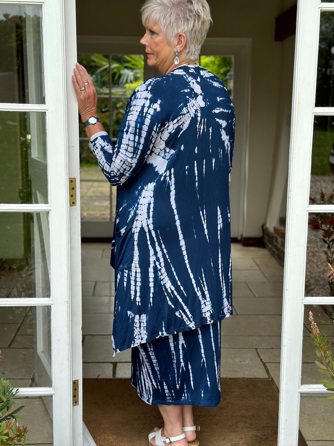 Tie-Dye Print Dress & Cardigan Co-ord | Navy