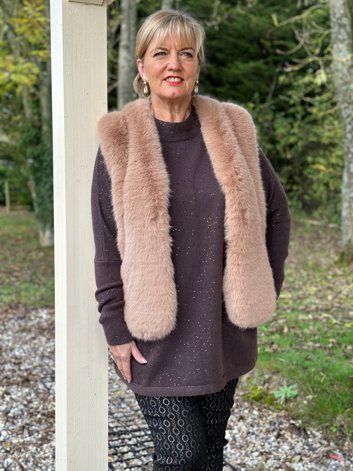 Short Luxury Faux Fur Gilet - Malissa J | Camel