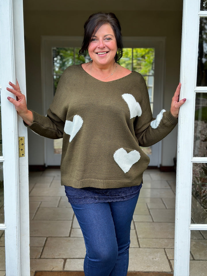 Love Heart Knit Jumper | Khaki