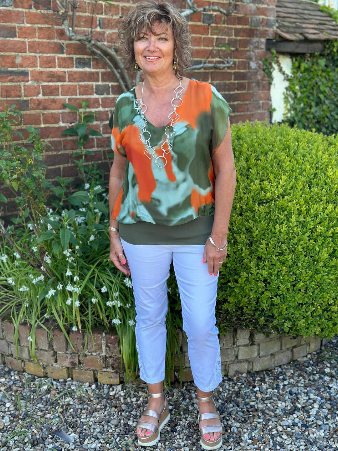 Watercolour Sofia Silk Blouse | Khaki