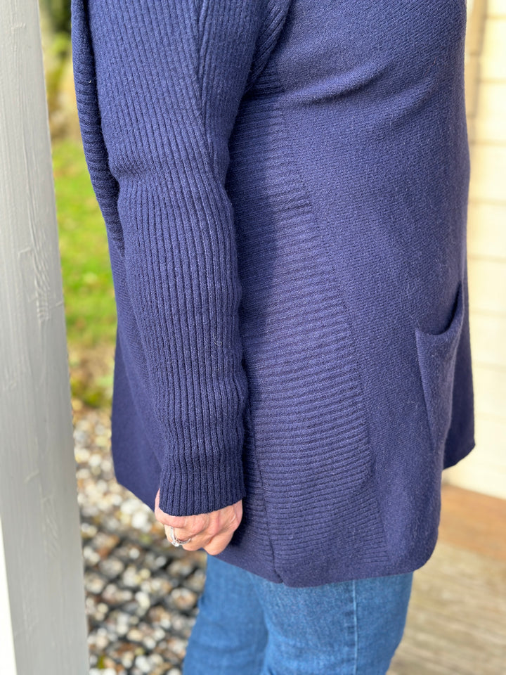 Pocket Ribbed Detail Roll Neck Jumper | Navy