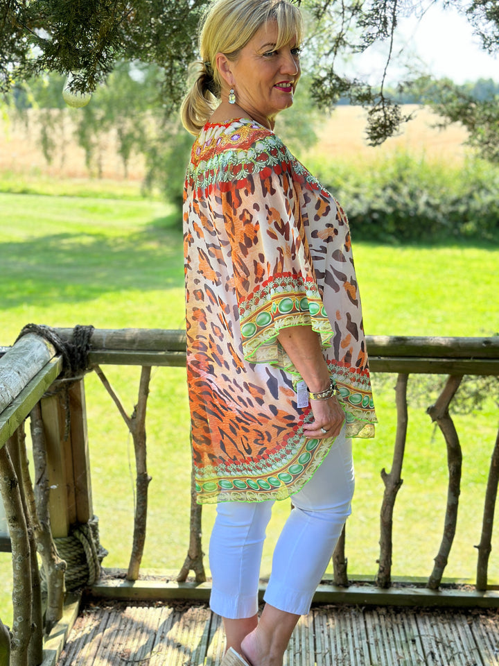 Vibrant Animal Print Diamante Kaftan | Orange