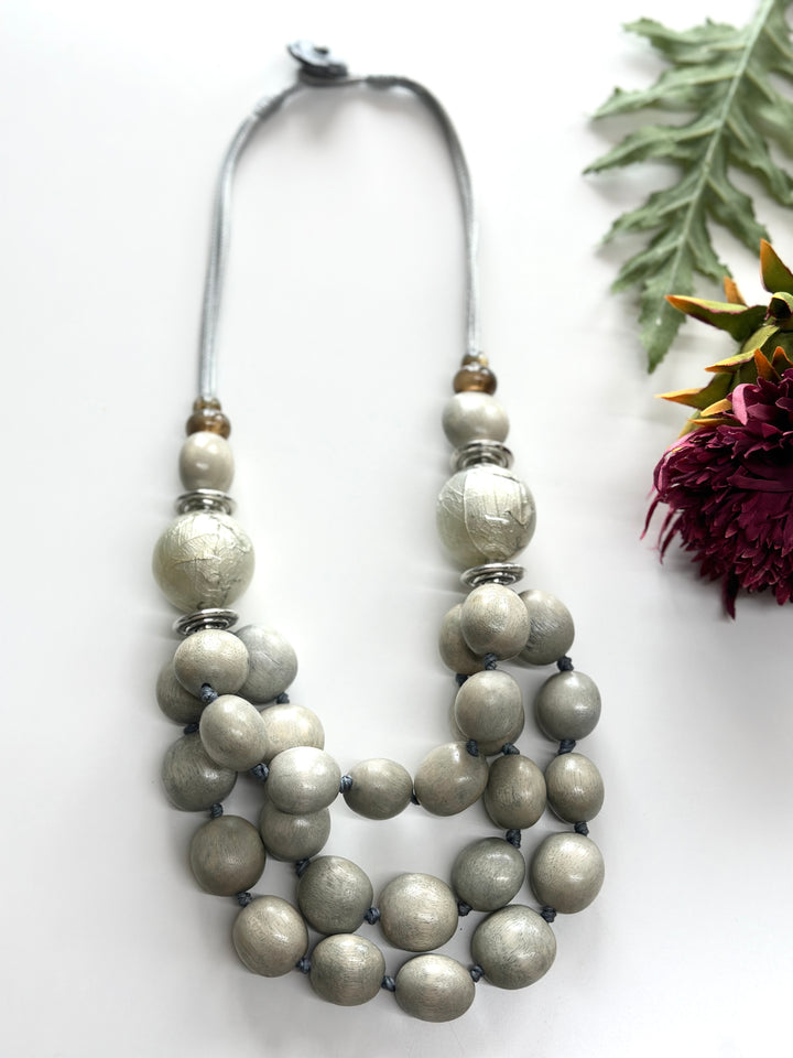 Layered Grey Stone Bead Necklace