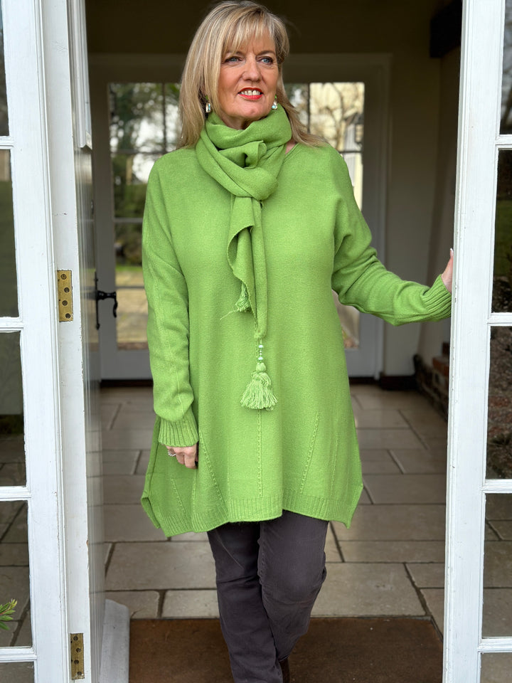 Jumper Dress & Tassel Scarf Set | Apple Green