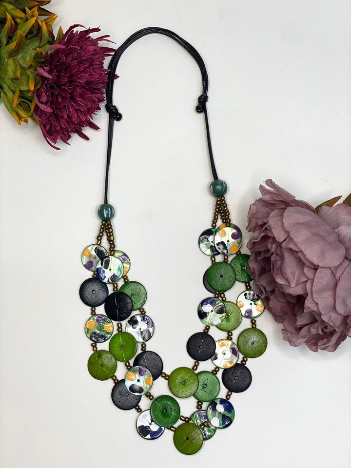 Layered Disc Necklace  | Green