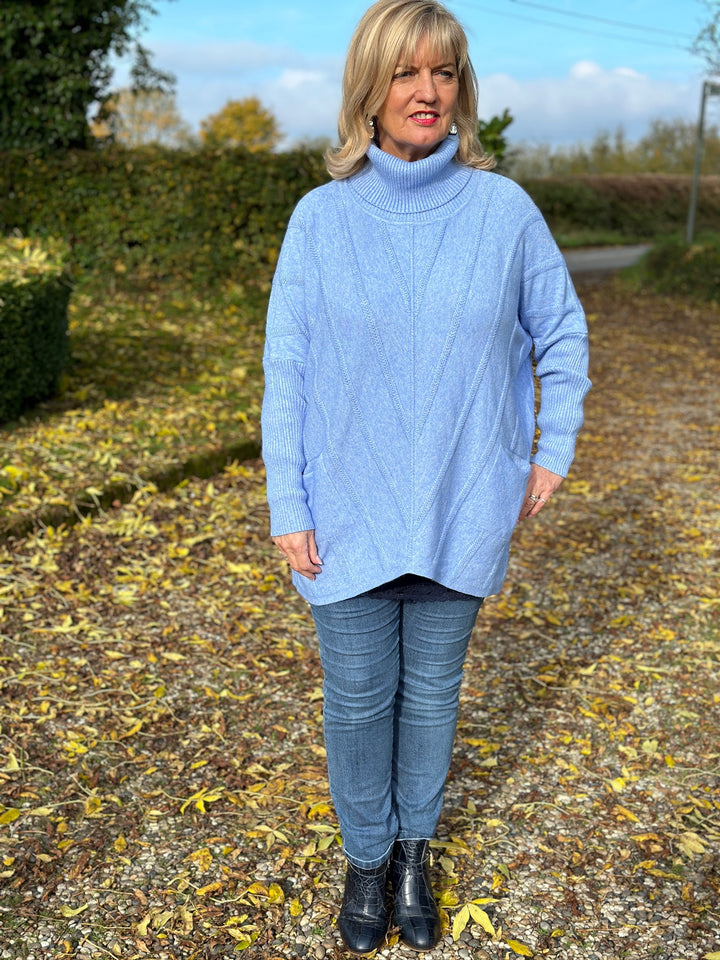 Cable Knit Roll Neck | Sky Blue