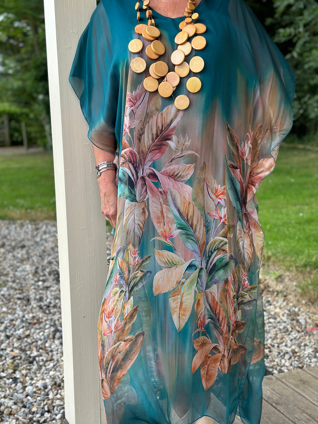 Floral Lucia Silk Dress | Teal