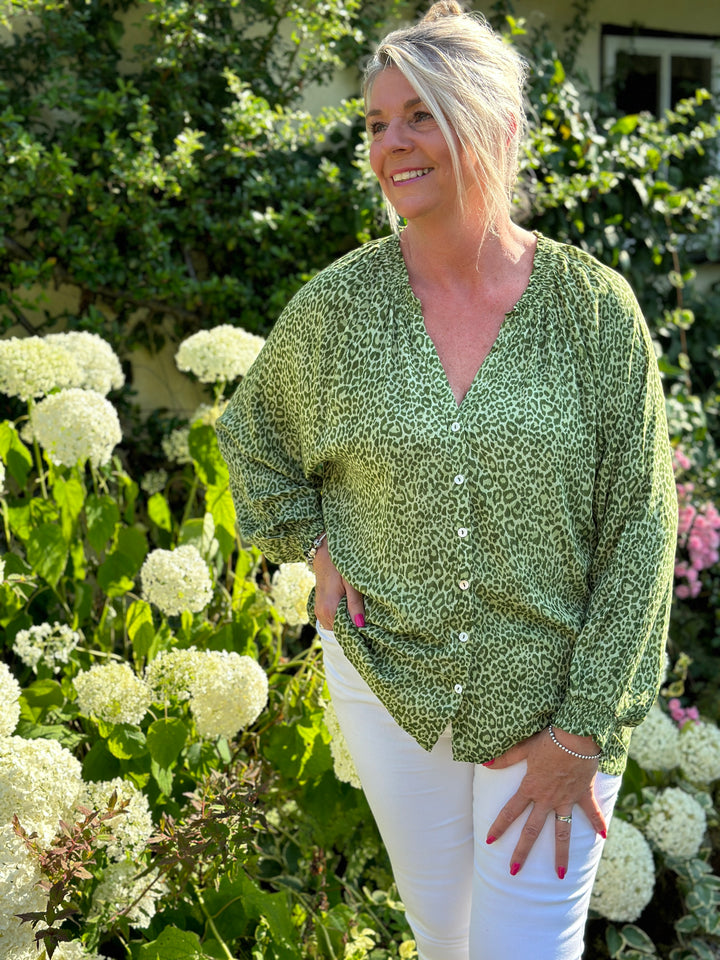 Leopard Print Lightweight Blouse | Green