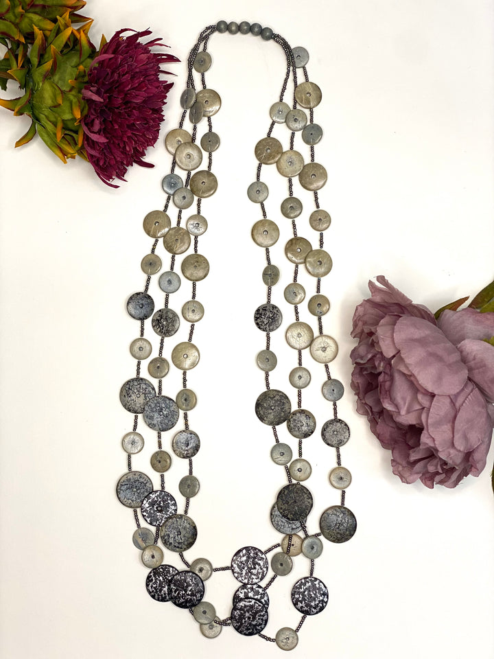 Button Style Small Disc Necklace | Taupe