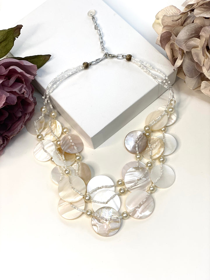 Layered Beaded Shell & Pearl Necklace