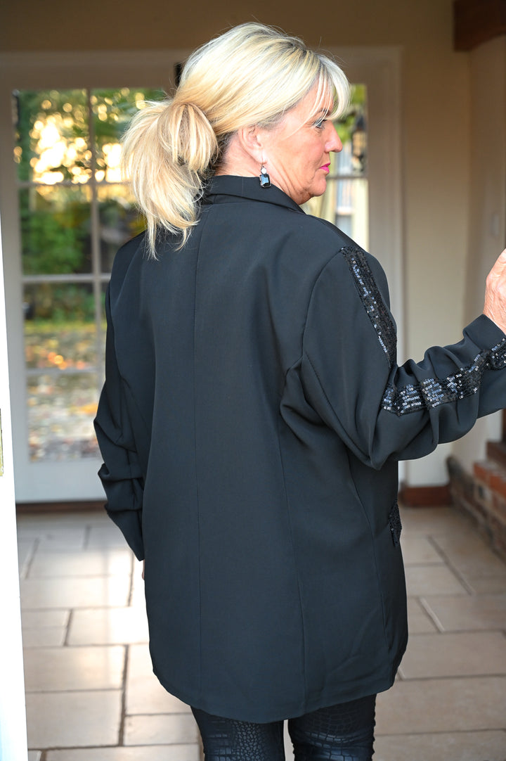 Sequin Detail Ruched Blazer | Black