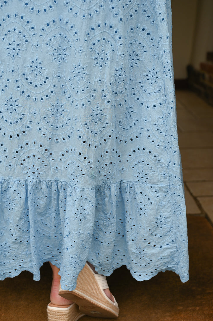 Broderie Anglaise Cotton Dress | Sky Blue