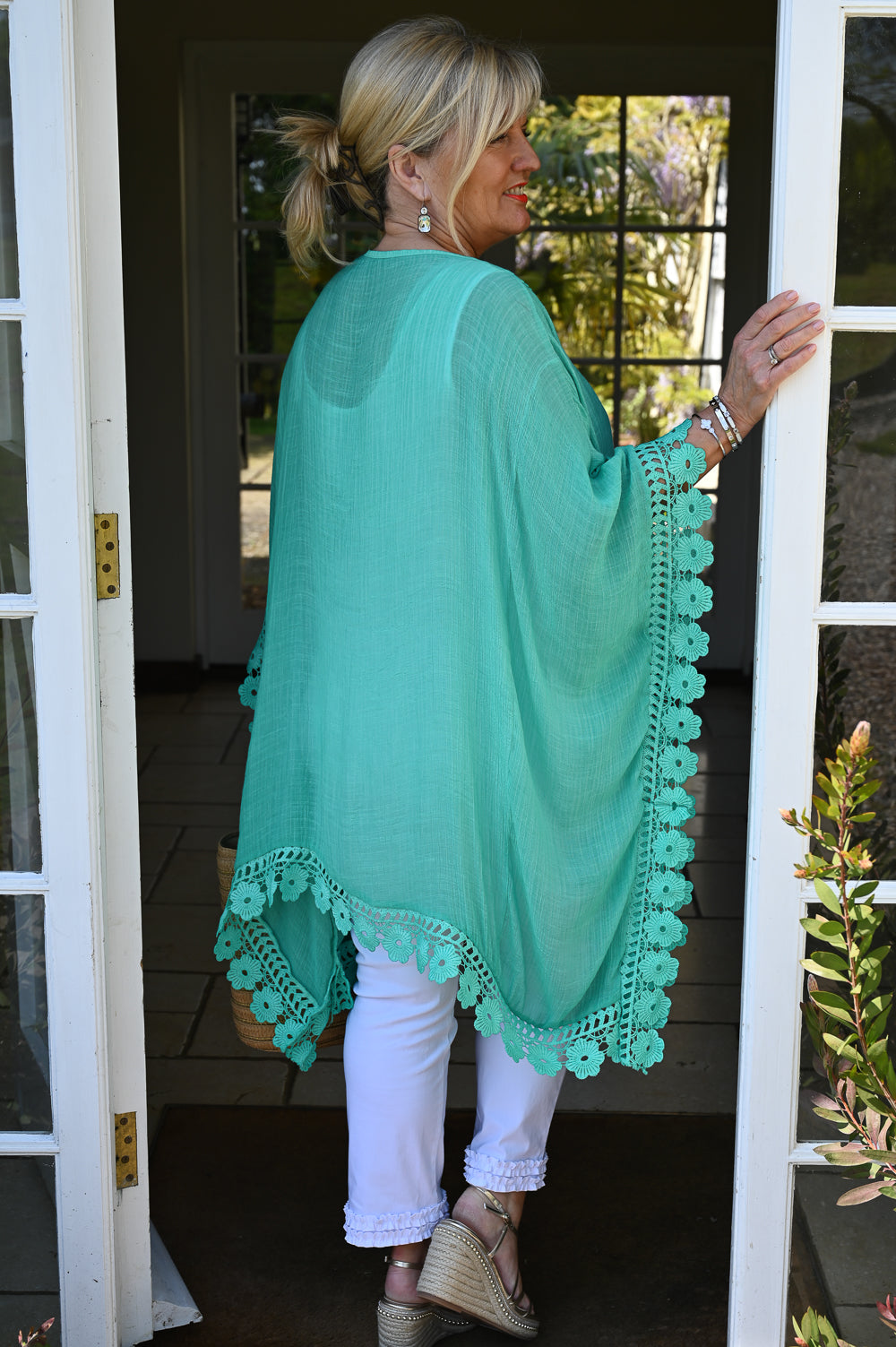 Crochet Border Cotton Kaftan | Green