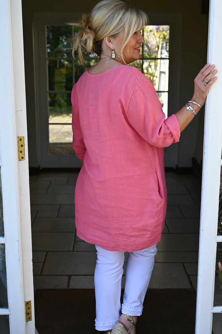 Pure Linen Longline Top | Coral