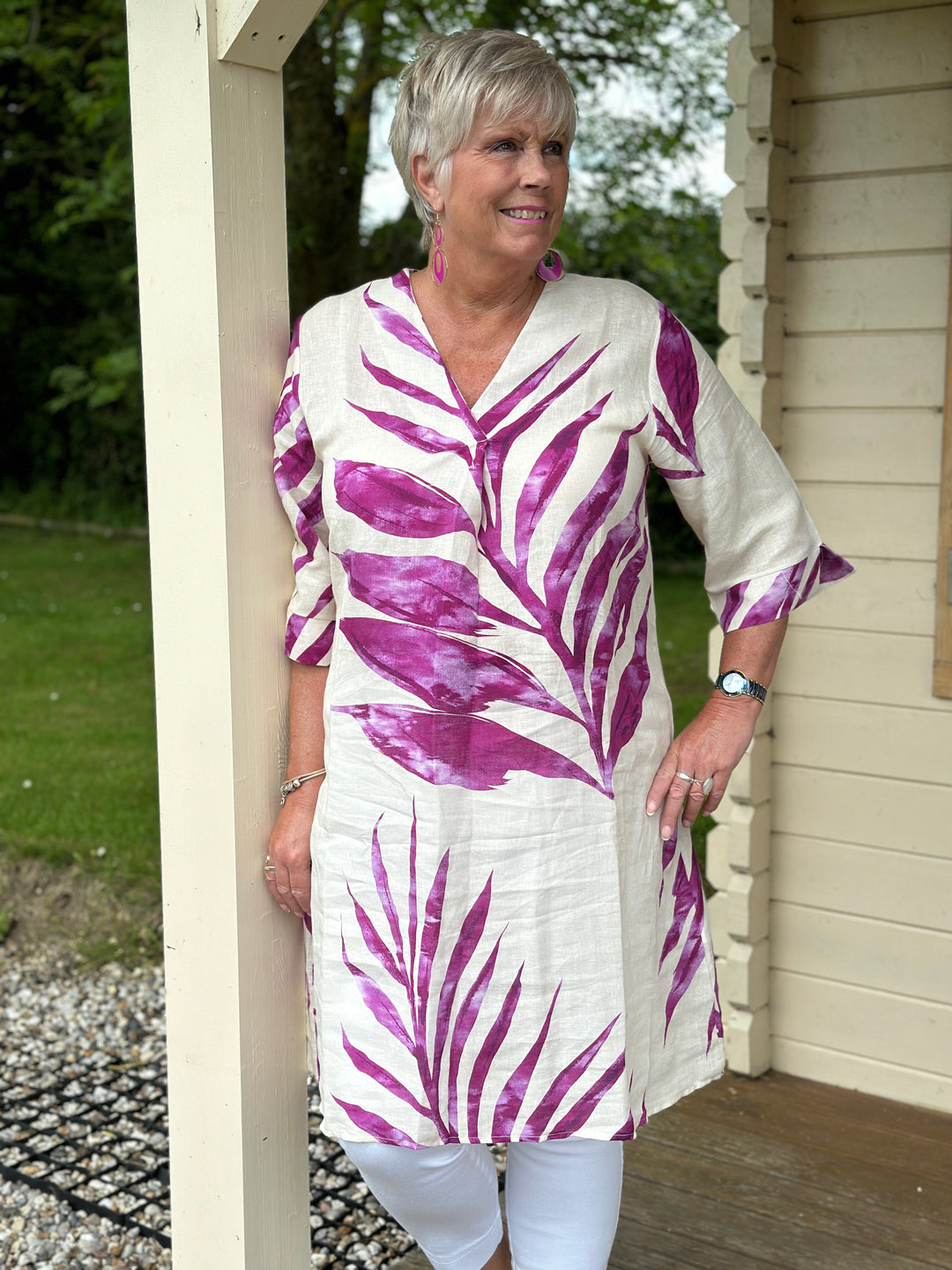 Palm Linen Dress | Purple