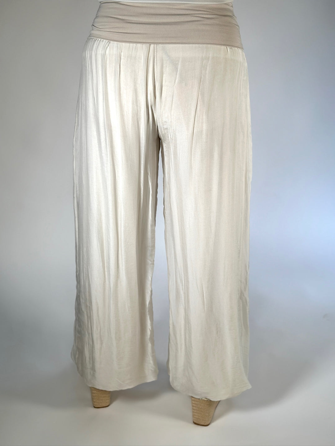 Regular Silk Floaty Trousers | Beige