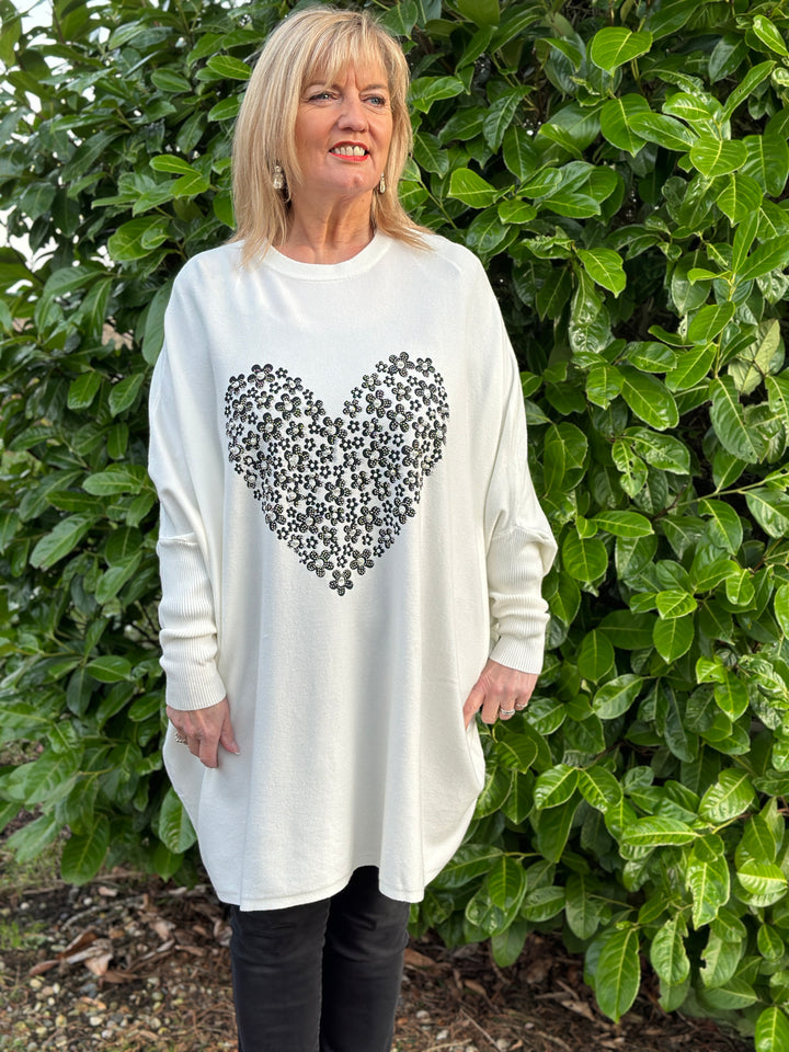 Batwing Love Heart Jumper | White