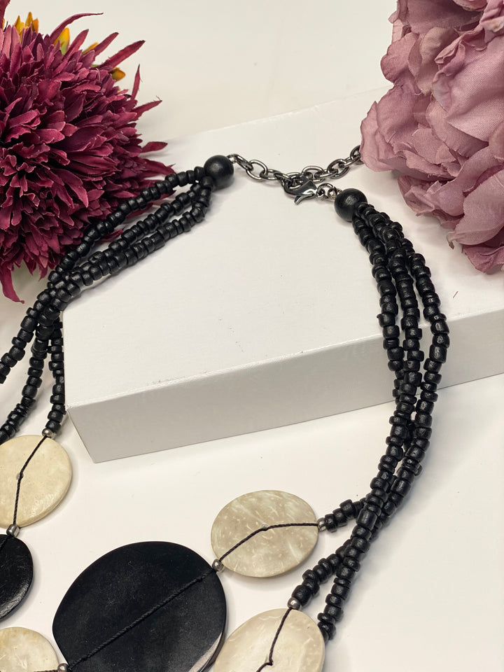 Large Layered Monochrome Disc Necklace | Black