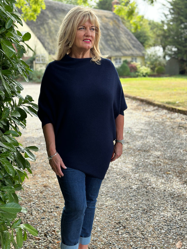 Batwing Asymmetrical Hem Jumper | Navy