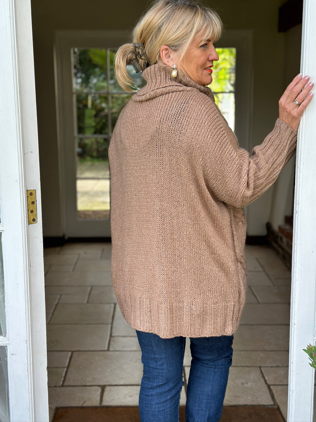 Cable Knit Roll Neck Jumper | Taupe