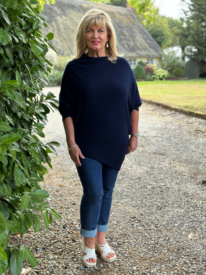 Batwing Asymmetrical Hem Jumper | Navy