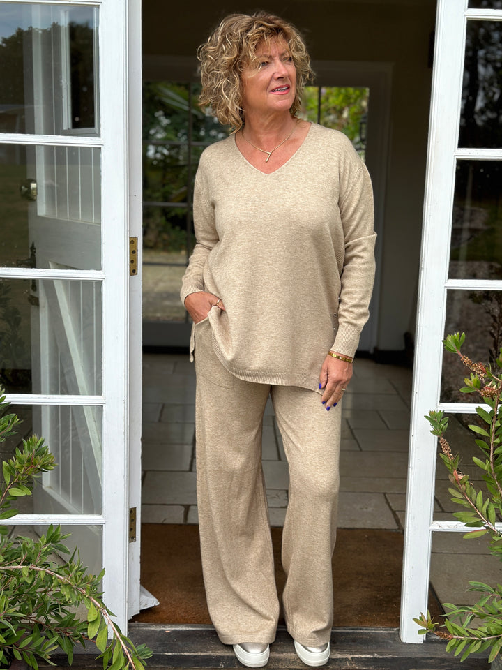 Diamante Button Loungewear Co-ord | Oatmeal