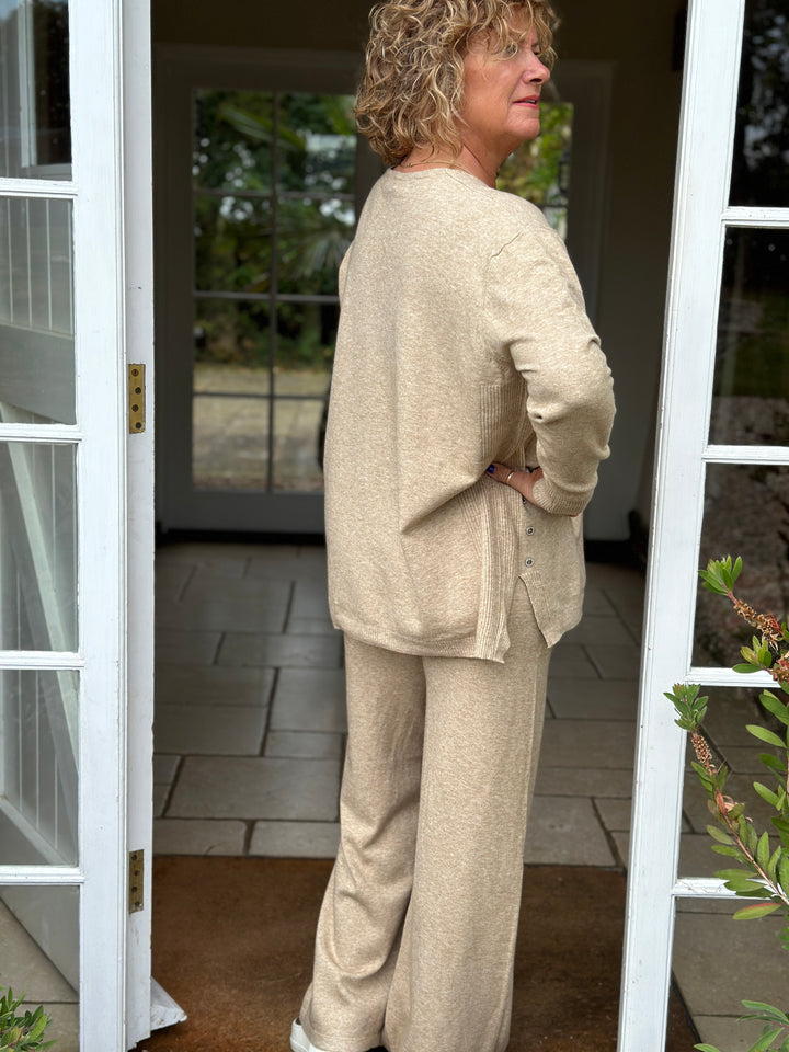 Diamante Button Loungewear Co-ord | Oatmeal