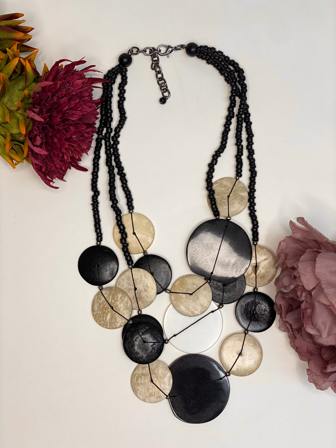 Large Layered Monochrome Disc Necklace | Black